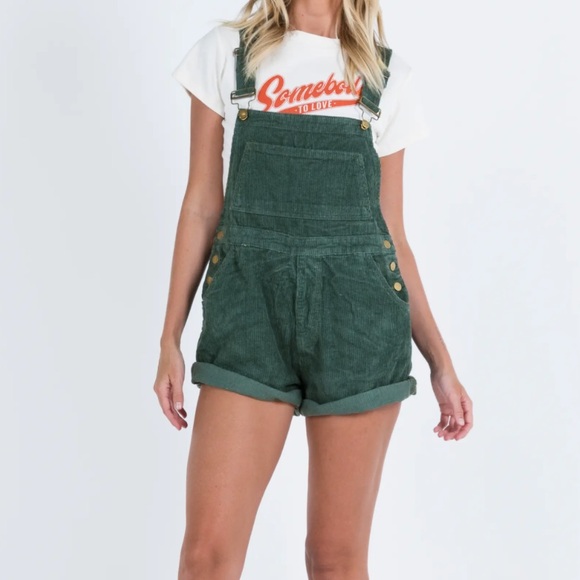 Princess Polly Kacey Forest Green Corduroy Short Overalls Size 2 - Picture 10 of 10